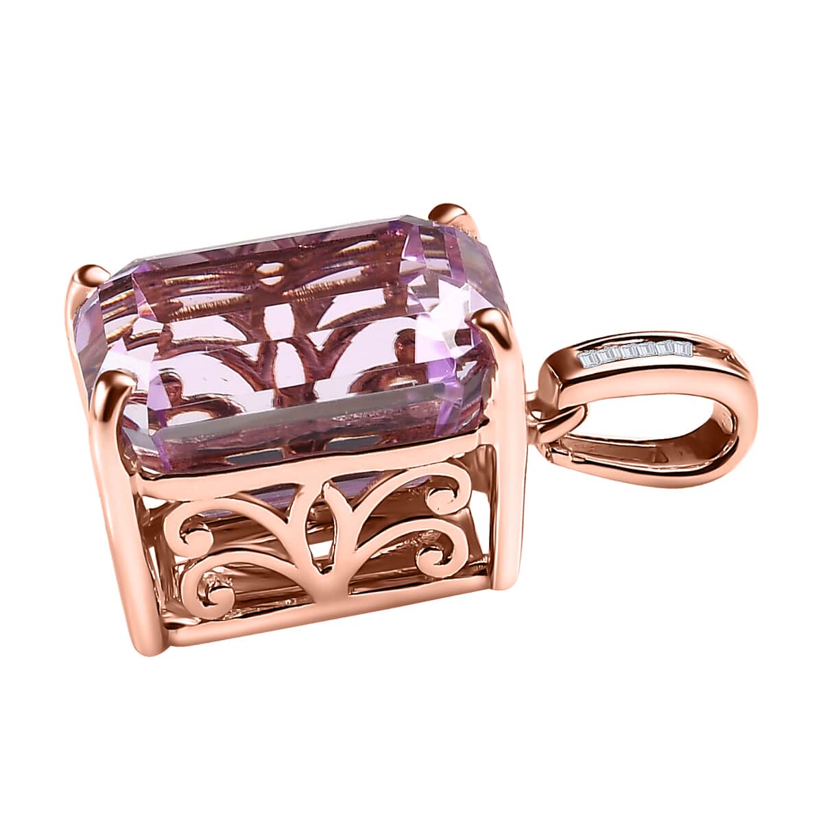 Luxoro 14K Rose Gold AAA Patroke Kunzite and G-H I3 Diamond Pendant 9.85 ctw image number 3