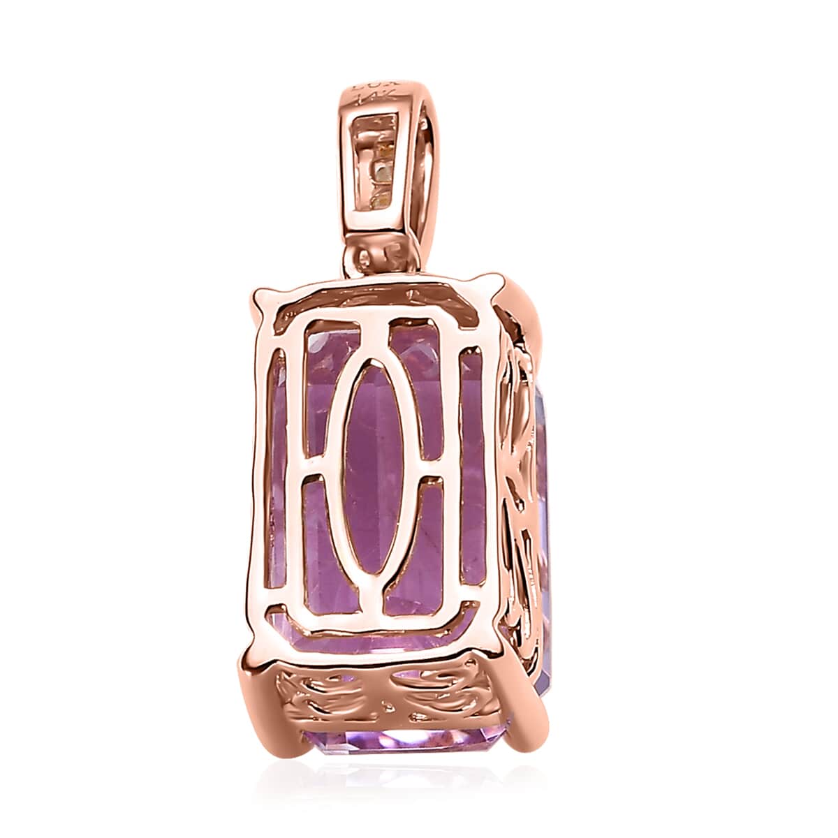 Luxoro 14K Rose Gold AAA Patroke Kunzite and G-H I3 Diamond Pendant 9.85 ctw image number 4