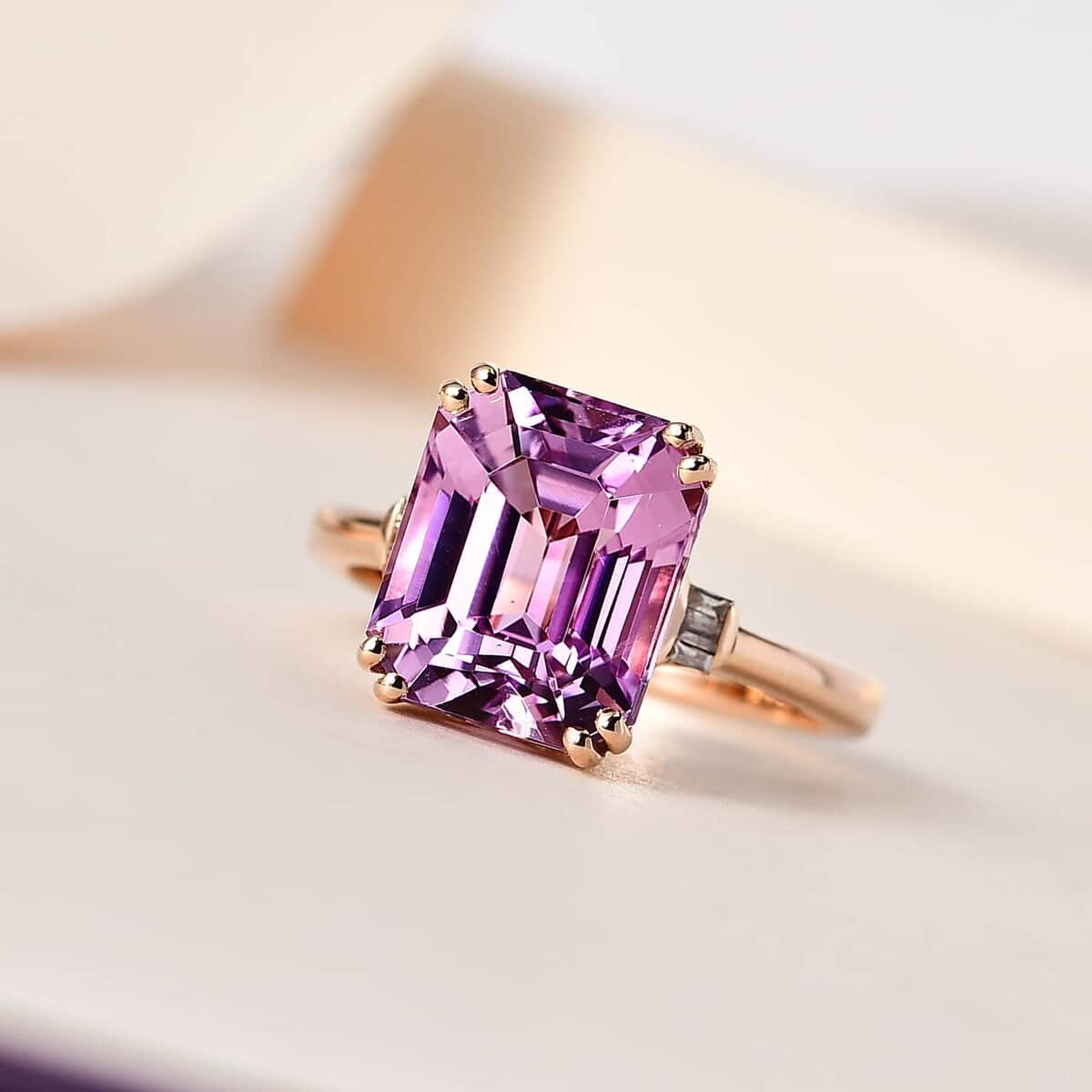 Luxoro 14K Rose Gold AAA Patroke Kunzite and G-H I1 Diamond Ring (Size 6.0) 4.70 Grams 6.35 ctw image number 1