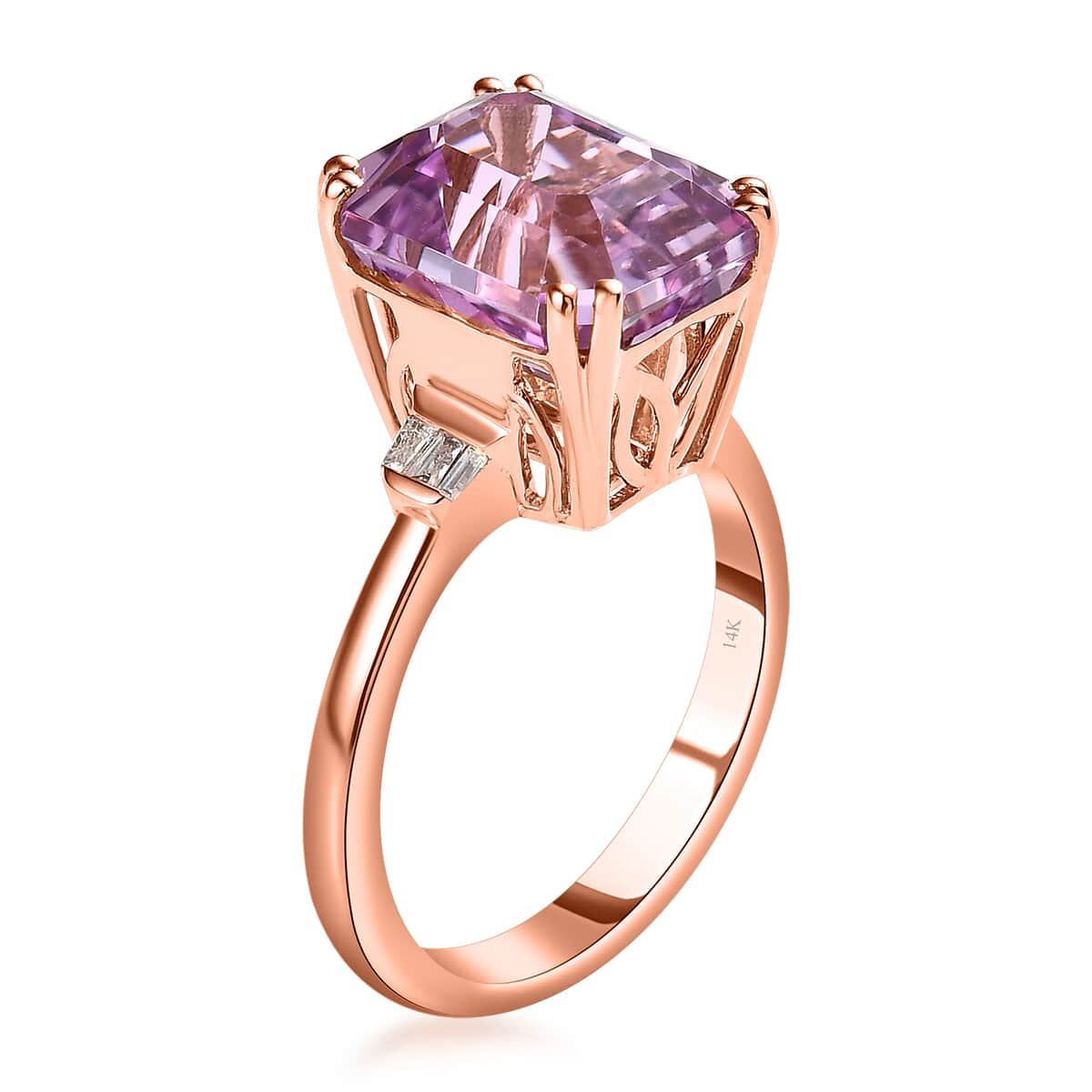 Luxoro 14K Rose Gold AAA Patroke Kunzite and G-H I1 Diamond Ring (Size 7.0) 4.70 Grams 6.35 ctw image number 3