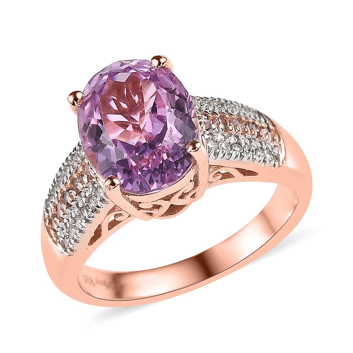 AAA Patroke Kunzite, Natural Pink and White Diamond Ring in Vermeil Rose Gold Over Sterling Silver 3.85 ctw image number 0