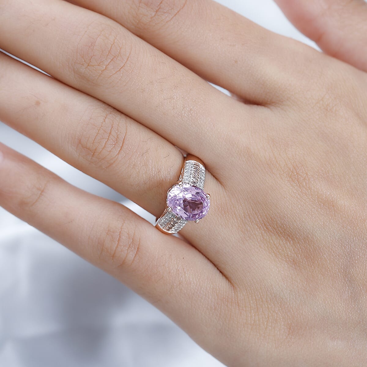 AAA Patroke Kunzite, Natural Pink and White Diamond Ring in Vermeil Rose Gold Over Sterling Silver 3.85 ctw image number 2