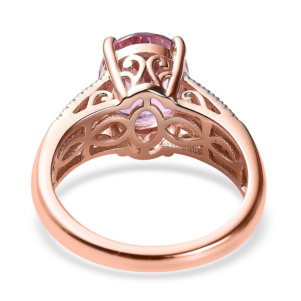 AAA Patroke Kunzite, Natural Pink and White Diamond Ring in Vermeil Rose Gold Over Sterling Silver 3.85 ctw image number 4