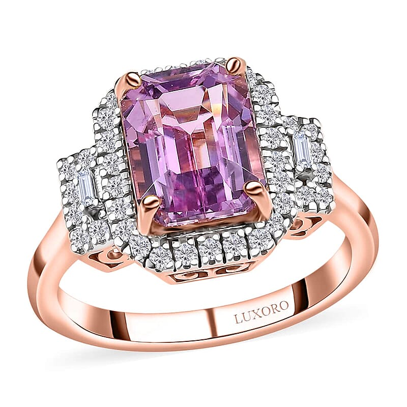 Luxoro 10K Rose Gold AAA Patroke Kunzite and G-H I3 Diamond Halo Ring (Size 6.0) 3.35 ctw