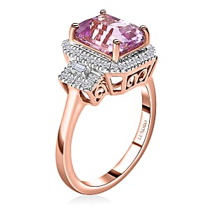 Luxoro 10K Rose Gold AAA Patroke Kunzite and G-H I3 Diamond Halo Ring (Size 7.0) 3.35 ctw