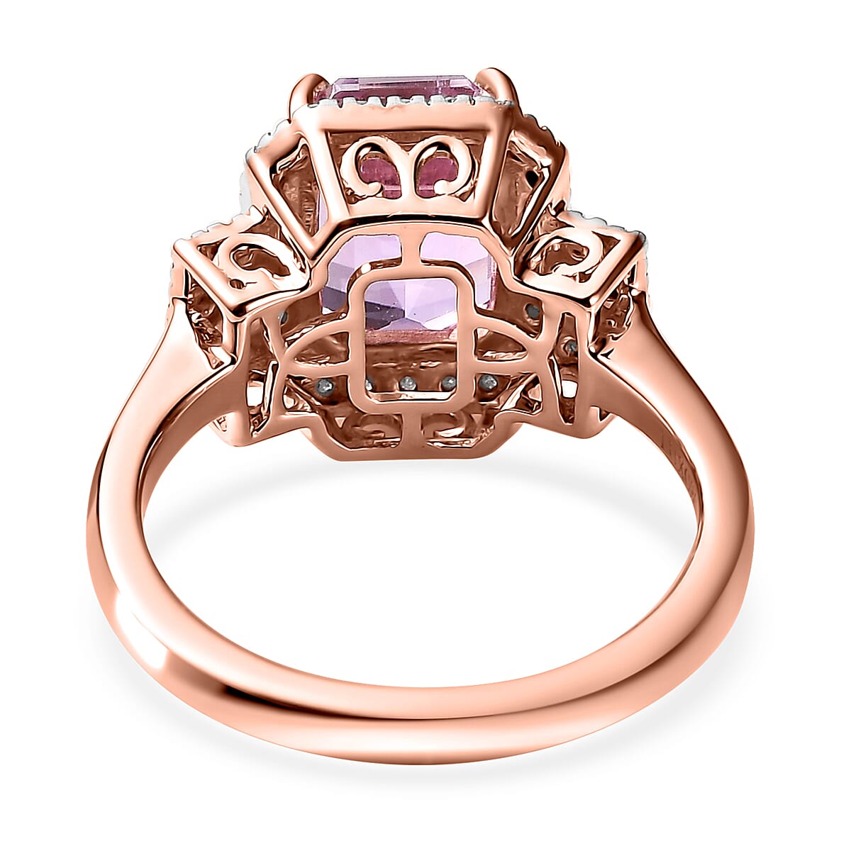 Luxoro 10K Rose Gold AAA Patroke Kunzite and G-H I3 Diamond Halo Ring (Size 7.0) 3.35 ctw image number 4