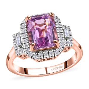 Luxoro 10K Rose Gold AAA Patroke Kunzite and G-H I3 Diamond Halo Ring (Size 8.0) 3.35 ctw