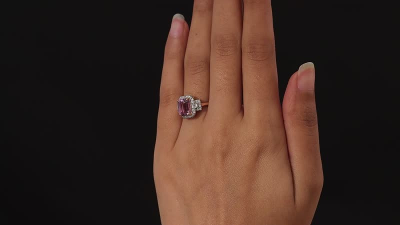 Luxoro 10K Rose Gold AAA Patroke Kunzite, Diamond (G-H, I3) (0.30 cts) Halo Ring (Size 6.0) 3.35 ctw