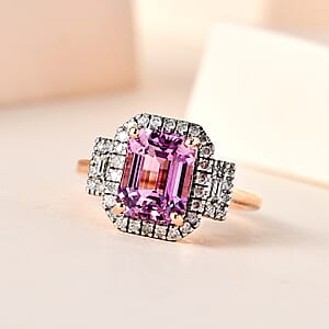 Luxoro AAA Patroke Kunzite and G-H I3 Diamond 3.35 ctw Halo Ring in 10K Rose Gold (Size 9.0)