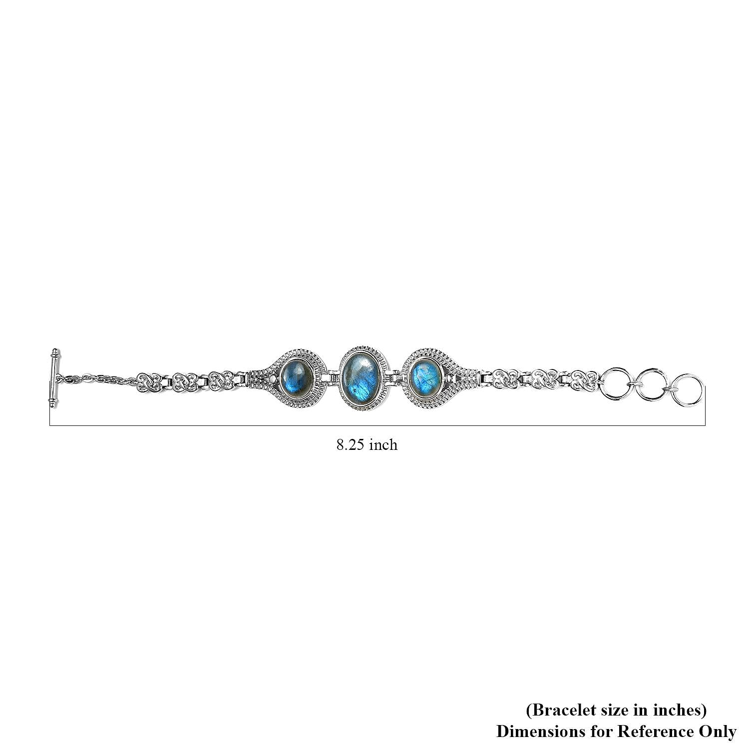 Malagasy Labradorite Toggle Clasp Bracelet in Stainless Steel (7.00 In) 20.25 ctw
