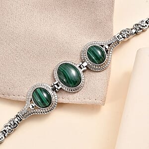 African Malachite Toggle Clasp Bracelet in Stainless Steel (7.00 In) 24.65 ctw
