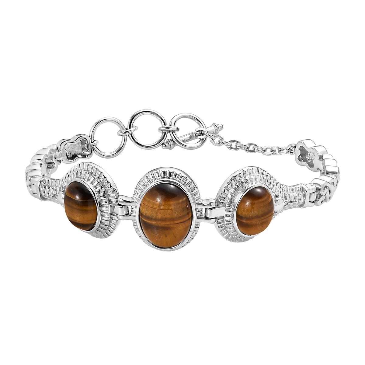 Tiger's Eye 29.60 ctw Toggle Clasp Bracelet in Stainless Steel (7.00 In) image number 0