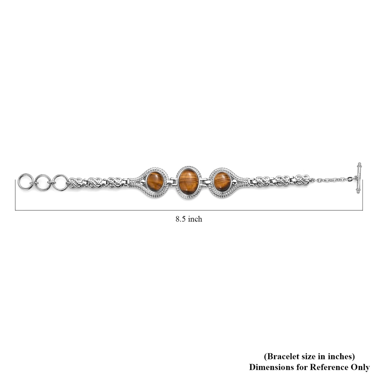 Tiger's Eye 29.60 ctw Toggle Clasp Bracelet in Stainless Steel (7.00 In) image number 4