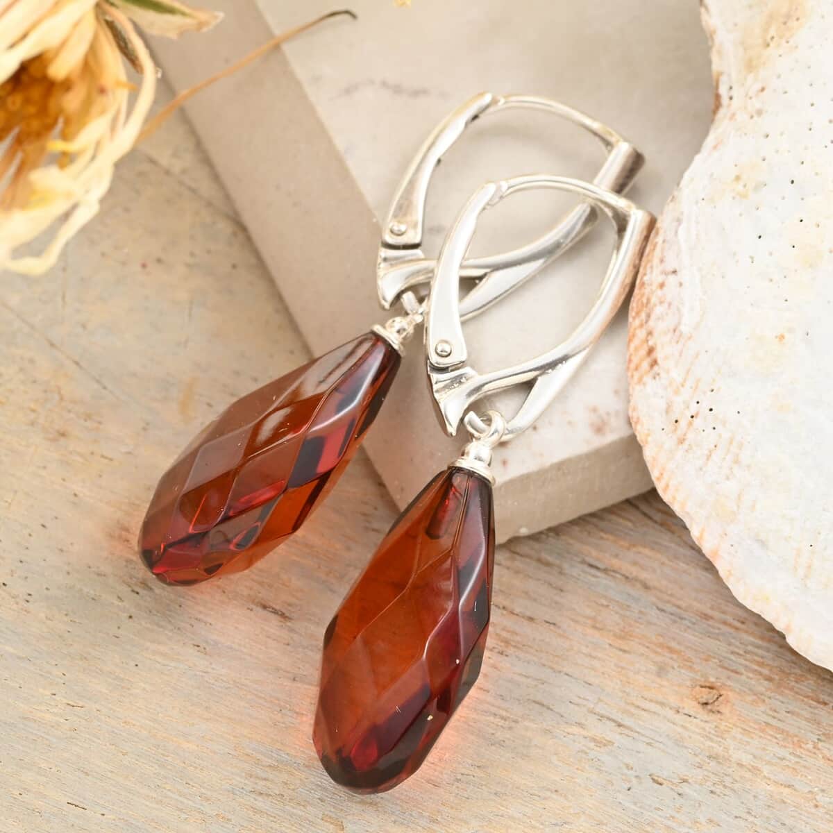 Baltic Amber Earrings in Sterling Silver image number 1