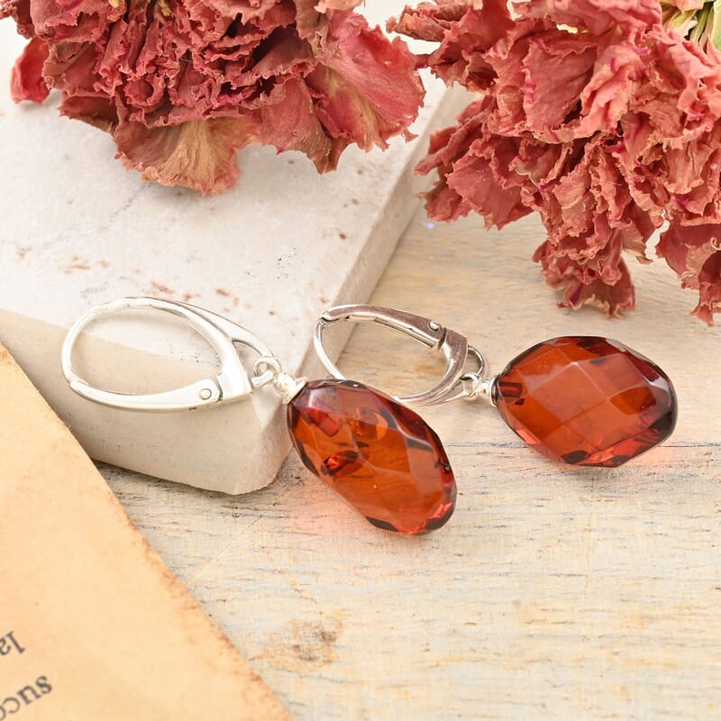 Baltic Amber Fancy Earrings in Sterling Silver