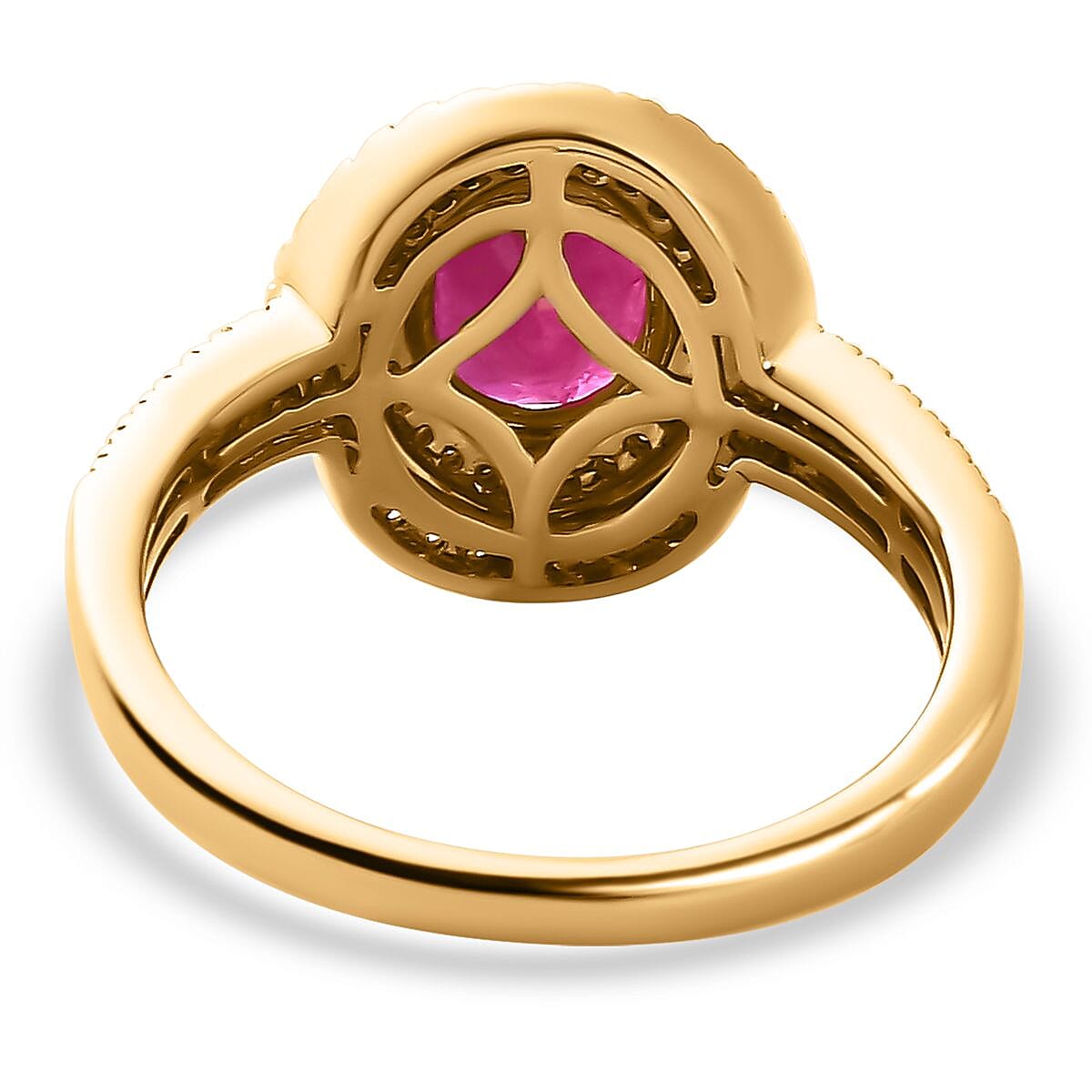 Luxoro 14K Yellow Gold AAA Montepuez Ruby, I2-I3 Natural Yellow and White Diamond Double Halo Ring (Size 10.0) 1.90 ctw image number 4