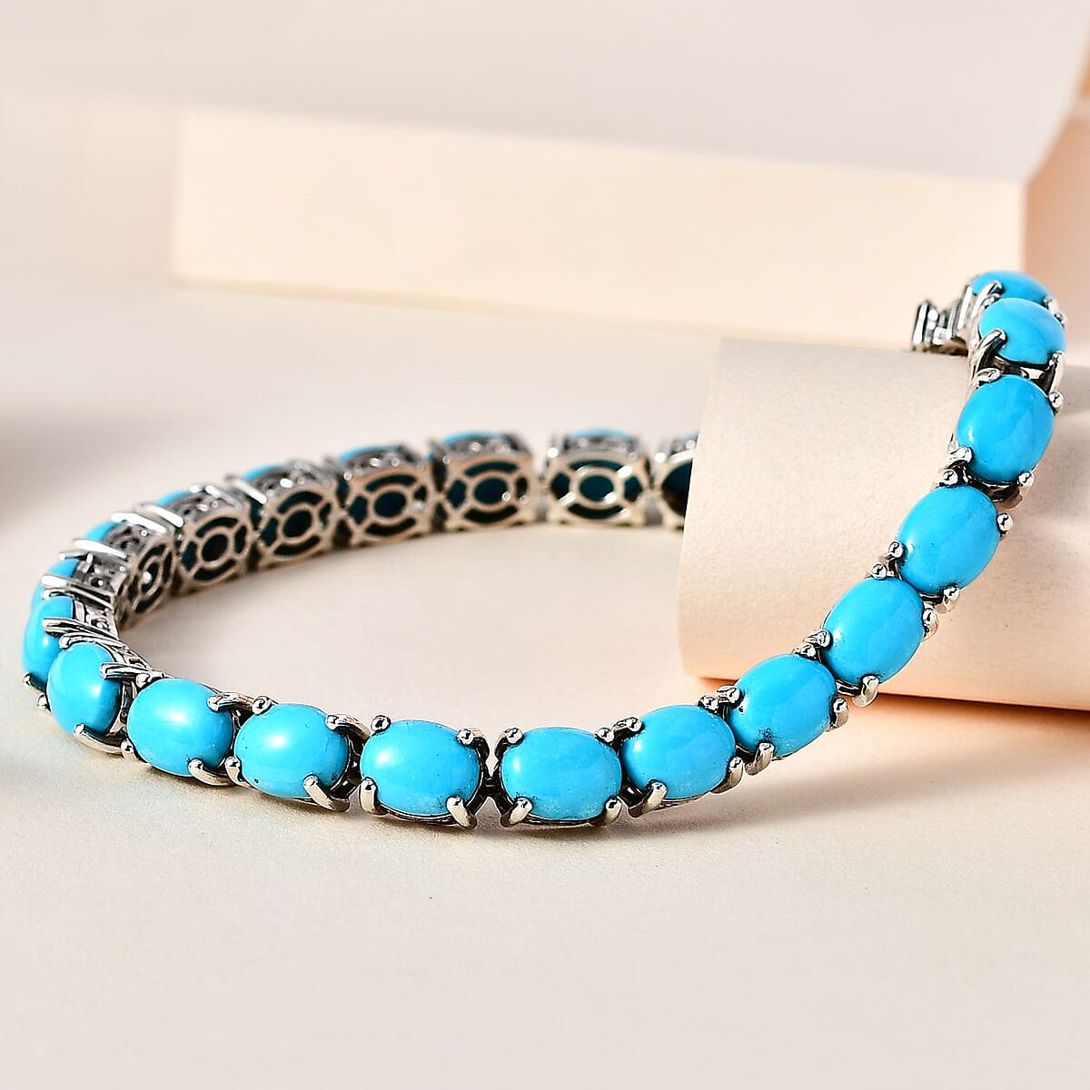 Sleeping Beauty Turquoise Tennis Bracelet in Platinum Over Sterling Silver (6.50 In) 24.00 ctw image number 1