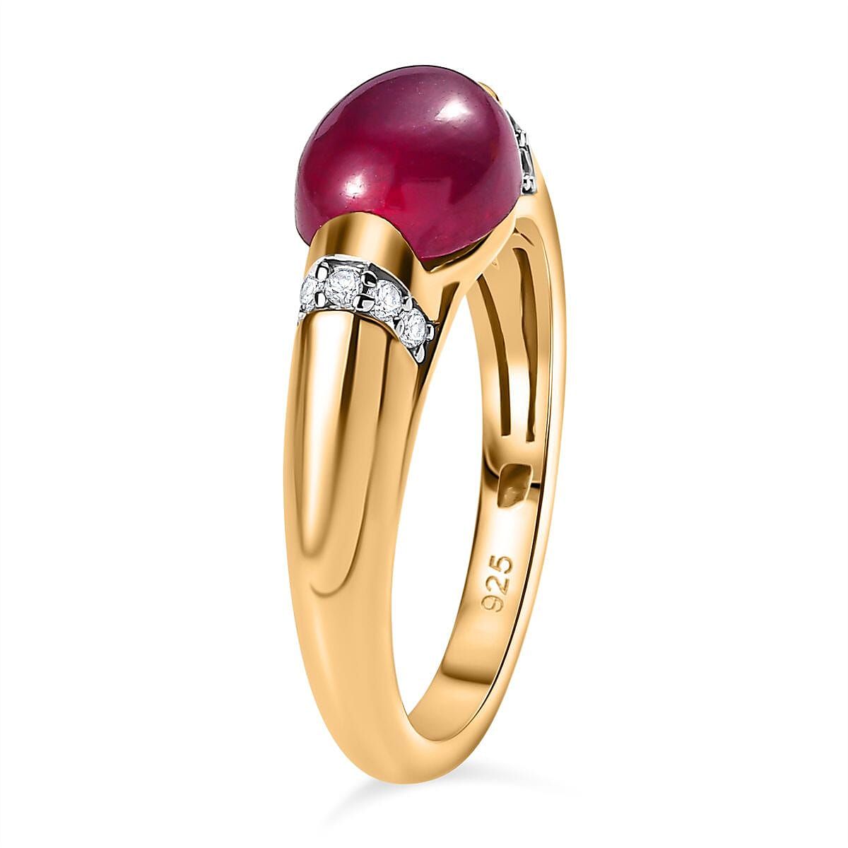 African Ruby and White Zircon 2.20 ctw Ring in Vermeil YG Over Sterling Silver (Size 9.0)