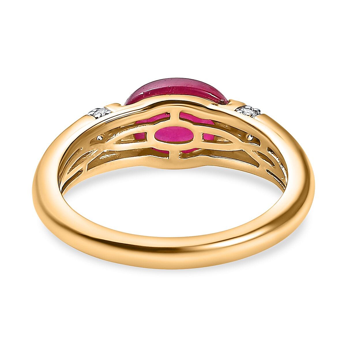 African Ruby and White Zircon 2.20 ctw Ring in Vermeil YG Over Sterling Silver (Size 11.5)