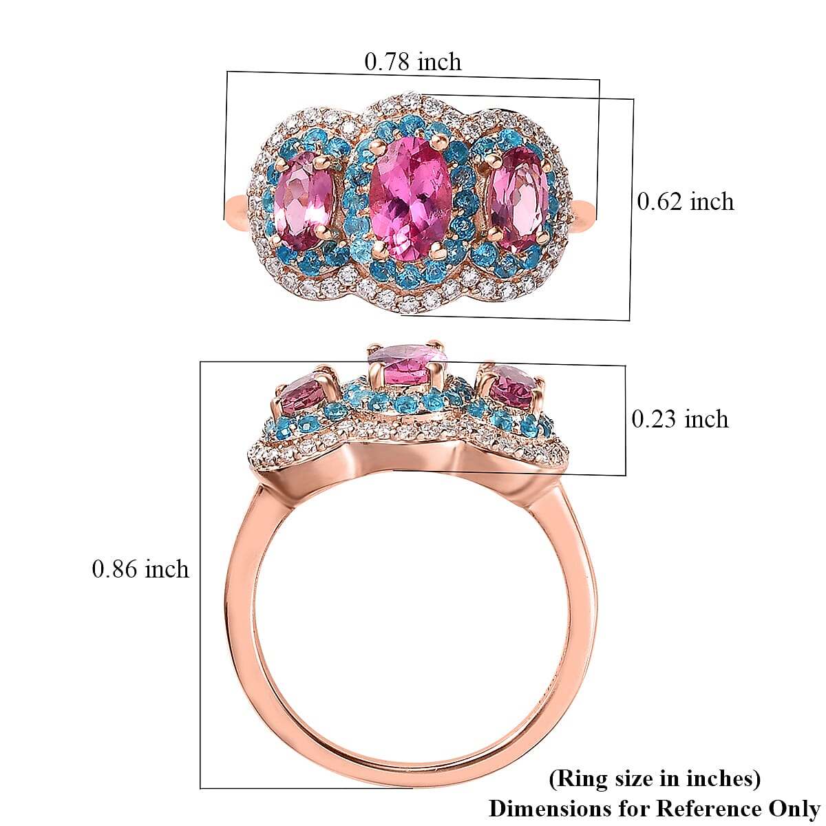 Premium Natural Calabar Pink Tourmaline and Multi Gemstone Triple Halo Ring in Vermeil Rose Gold Over Sterling Silver (Size 6.0) 1.40 ctw image number 5