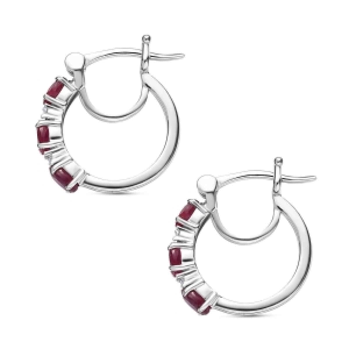 Niassa Ruby (FF) and White Zircon Full Hoop 1.64 ctw Earrings in Platinum Over Sterling Silver image number 3