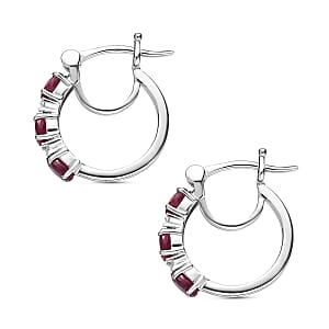 Niassa Ruby (FF) and White Zircon Full Hoop 1.64 ctw Earrings in Platinum Over Sterling Silver