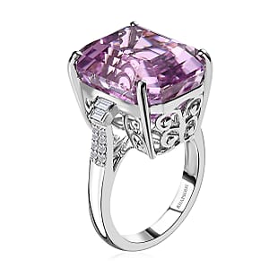 Certificate and Appraised Rhapsody 950 Platinum AAAA Patroke Kunzite and E-F VS2 Diamond Ring (Size 8.0) 10.30 Grams 24.50 ctw