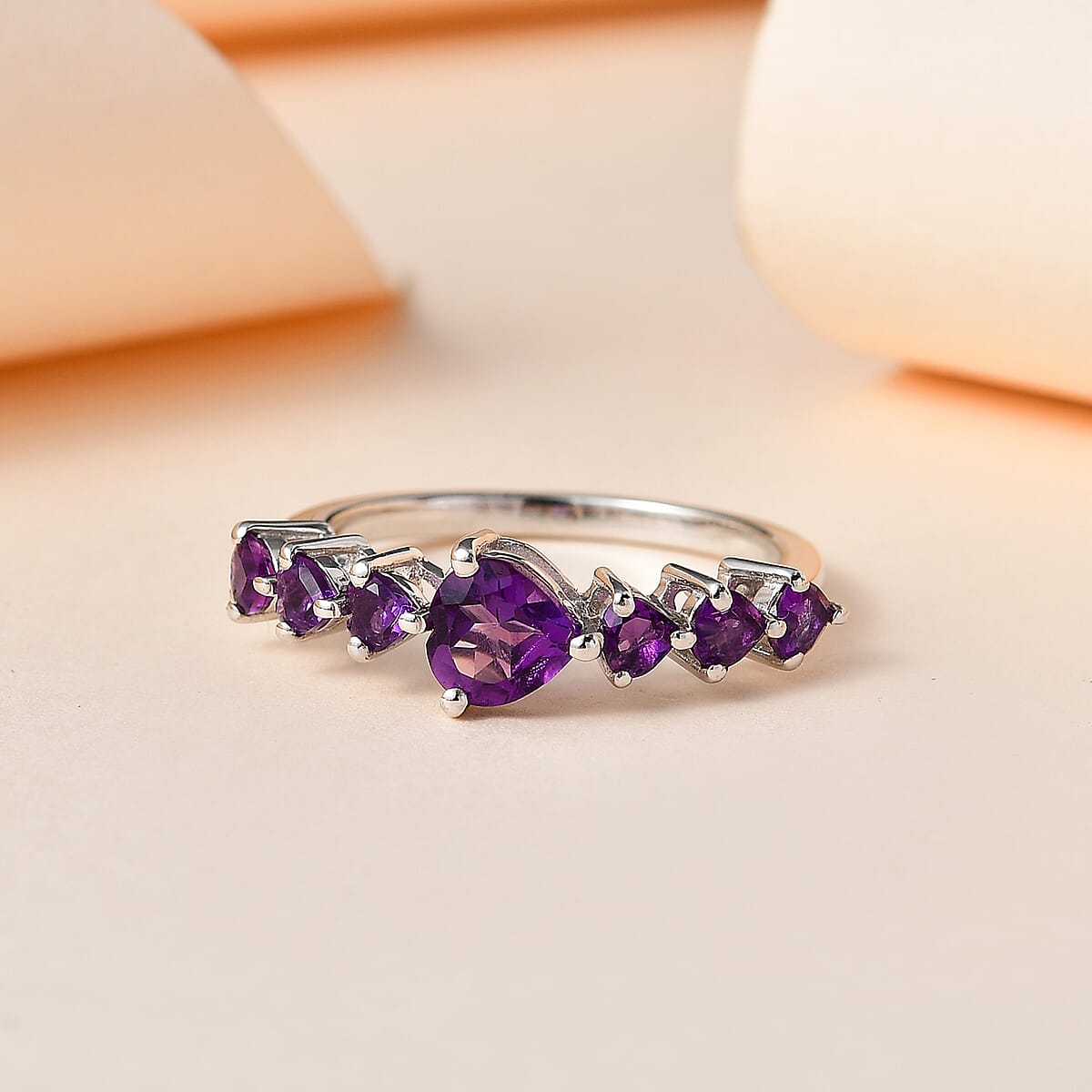 Premium Mashamba Amethyst Heart 7 Stone Ring in Platinum Over Sterling Silver (Size 10.0) 1.35 ctw image number 1