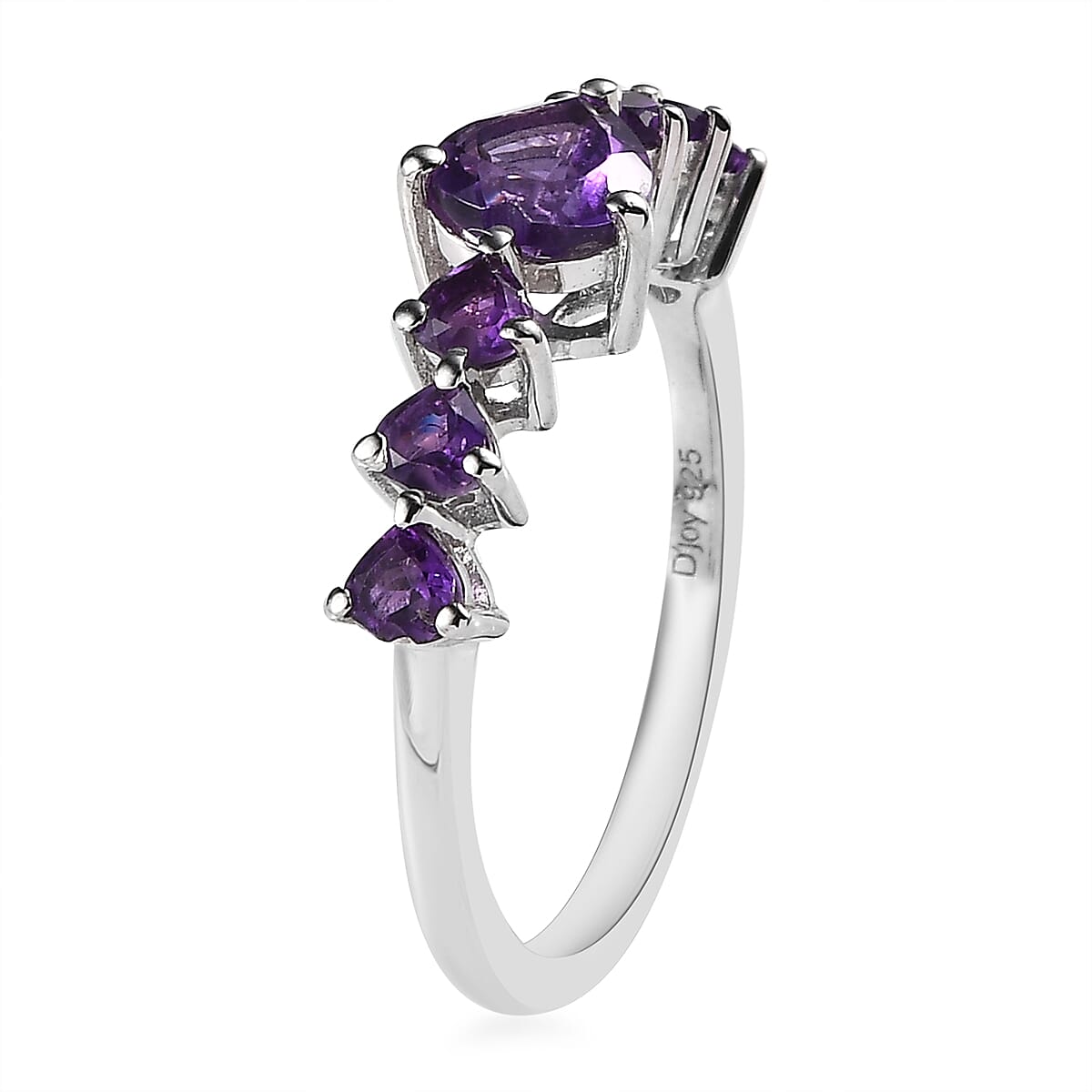 Premium Mashamba Amethyst Heart 7 Stone Ring in Platinum Over Sterling Silver (Size 10.0) 1.35 ctw image number 3