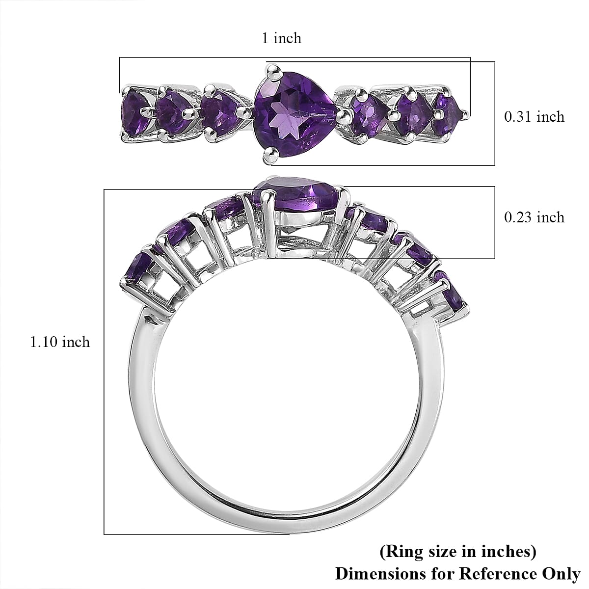 Premium Mashamba Amethyst Heart 7 Stone Ring in Platinum Over Sterling Silver (Size 10.0) 1.35 ctw image number 5