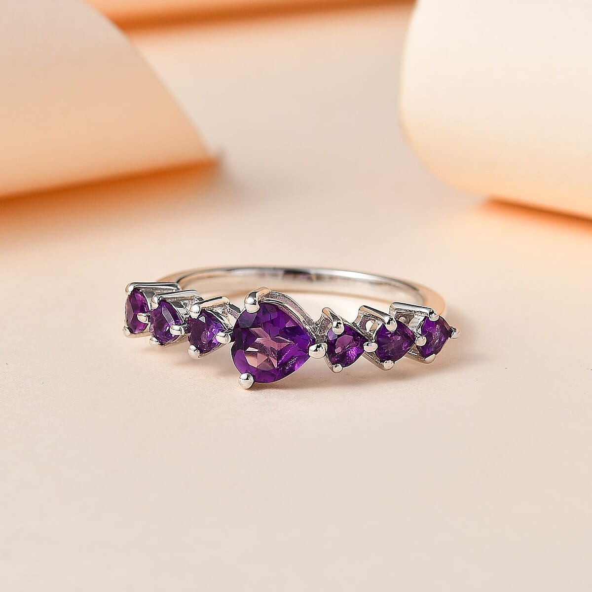 Premium Mashamba Amethyst Heart 7 Stone Ring in Platinum Over Sterling Silver (Size 5.0) 1.35 ctw image number 1