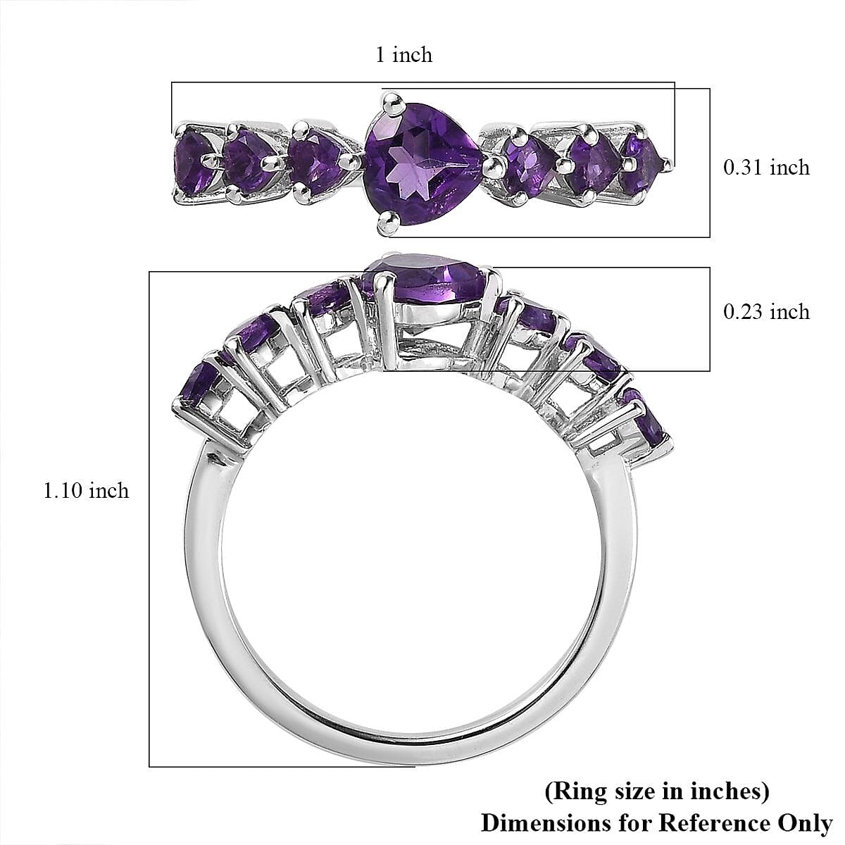 Premium Mashamba Amethyst Heart 7 Stone Ring in Platinum Over Sterling Silver (Size 5.0) 1.35 ctw image number 5