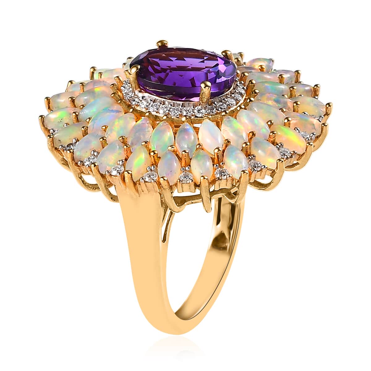 Premium Mashamba Amethyst and Multi Gemstone Cocktail Ring in Vermeil Yellow Gold Over Sterling Silver (Size 6.0) 5.50 ctw image number 3