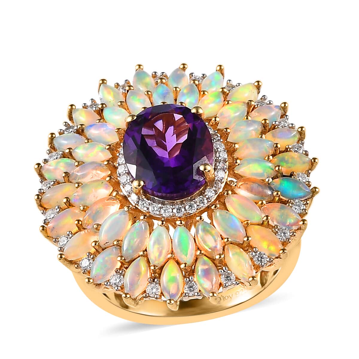 Premium Mashamba Amethyst and Multi Gemstone Cocktail Ring in Vermeil Yellow Gold Over Sterling Silver (Size 7.0) 5.50 ctw image number 0