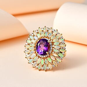 D'Joy Premium Mashamba Amethyst and Multi Gemstone Cocktail Ring in Vermeil Yellow Gold Over Sterling Silver (Size 7.0) 5.50 ctw
