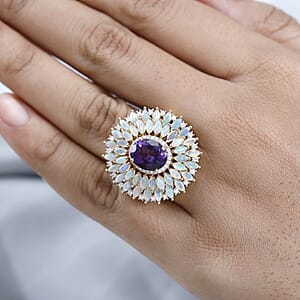 D'Joy Premium Mashamba Amethyst and Multi Gemstone Cocktail Ring in Vermeil Yellow Gold Over Sterling Silver (Size 7.0) 5.50 ctw