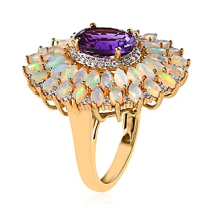 D'Joy Premium Mashamba Amethyst and Multi Gemstone Cocktail Ring in Vermeil Yellow Gold Over Sterling Silver (Size 7.0) 5.50 ctw