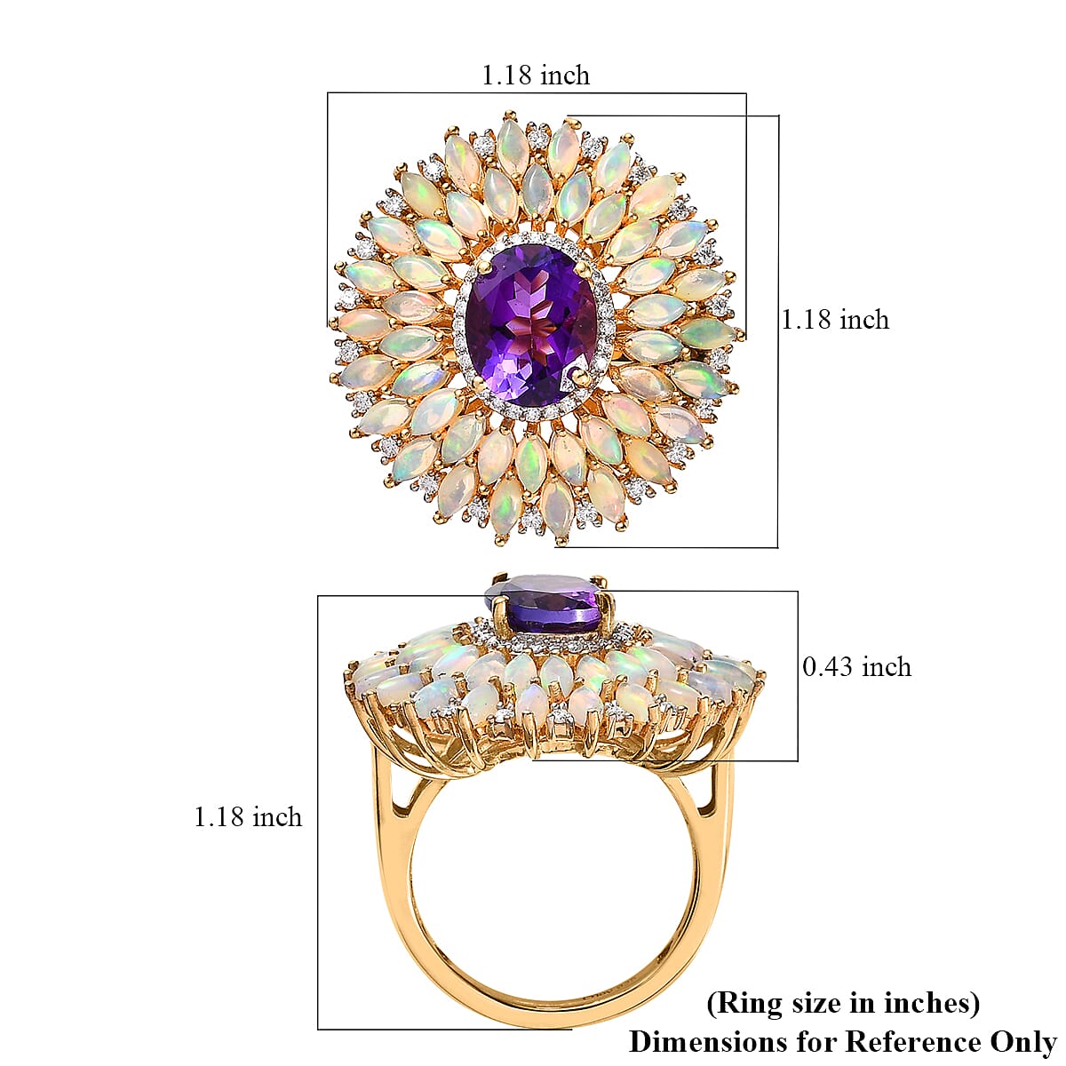 D'Joy Premium Mashamba Amethyst and Multi Gemstone Cocktail Ring in Vermeil Yellow Gold Over Sterling Silver (Size 7.0) 5.50 ctw