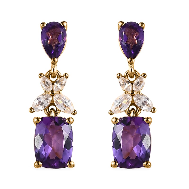 Premium Mashamba Amethyst and White Zircon Dangling Earrings in Vermeil Yellow Gold Over Sterling Silver 4.00 ctw