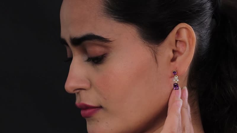 Premium Mashamba Amethyst and White Zircon Dangling Earrings in Vermeil Yellow Gold Over Sterling Silver 4.00 ctw