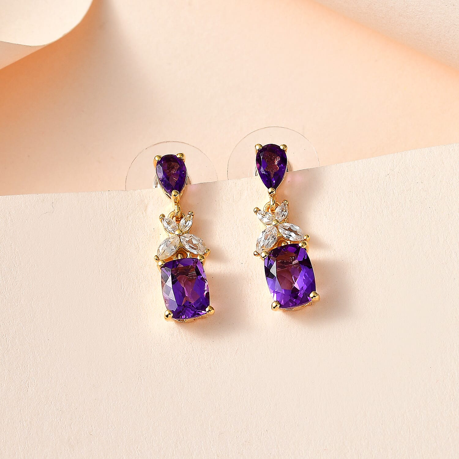 Premium Mashamba Amethyst and White Zircon Dangling Earrings in Vermeil Yellow Gold Over Sterling Silver 4.00 ctw