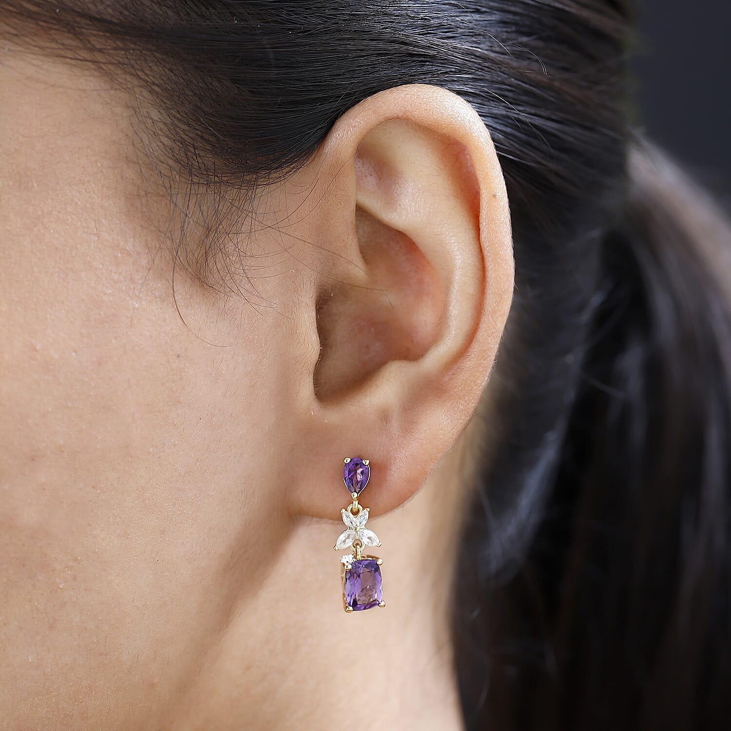 Premium Mashamba Amethyst and White Zircon Dangling Earrings in Vermeil Yellow Gold Over Sterling Silver 4.00 ctw