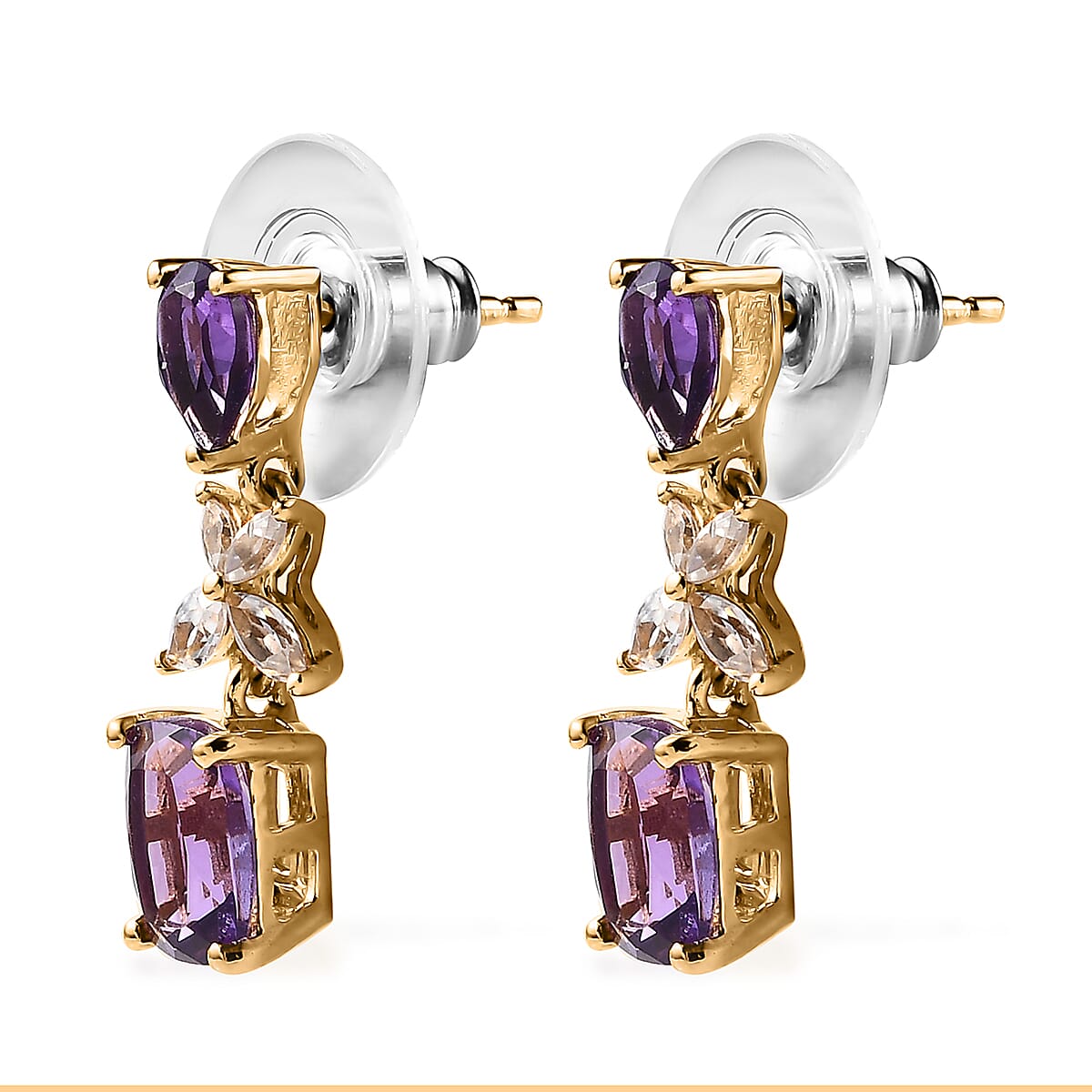 Premium Mashamba Amethyst and White Zircon Dangling Earrings in Vermeil Yellow Gold Over Sterling Silver 4.00 ctw