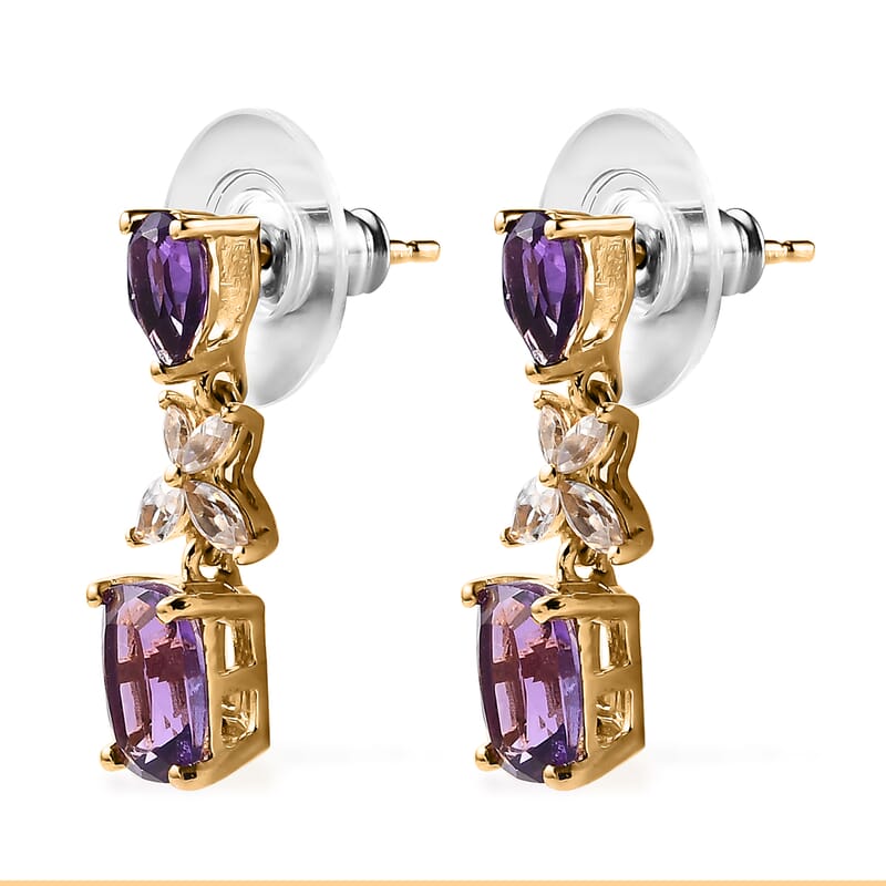 Premium Mashamba Amethyst and White Zircon Dangling Earrings in Vermeil Yellow Gold Over Sterling Silver 4.00 ctw