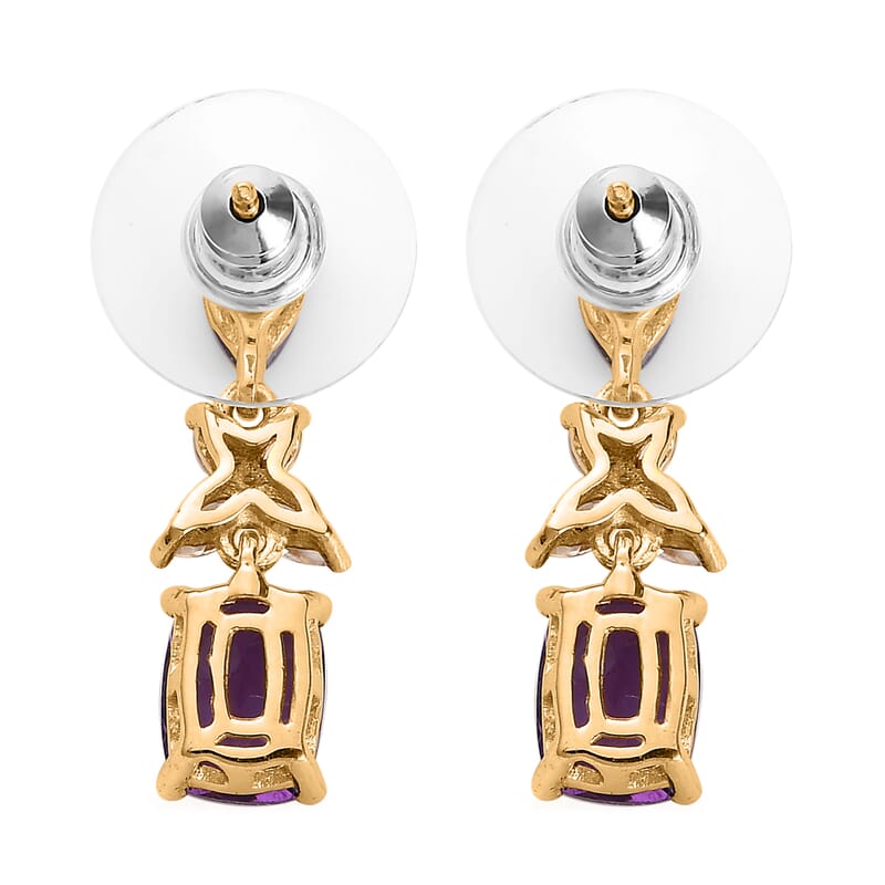 Premium Mashamba Amethyst and White Zircon Dangling Earrings in Vermeil Yellow Gold Over Sterling Silver 4.00 ctw