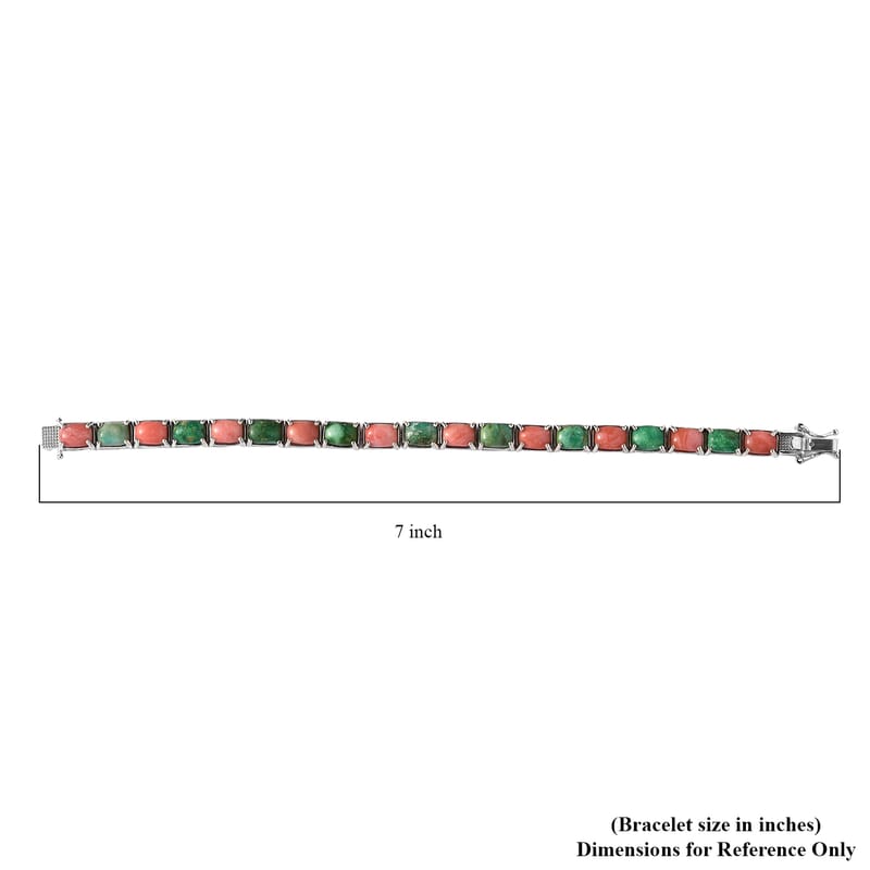 Premium Oregon Sunrise Peach Opal and Sonoran Gold Turquoise Tennis Bracelet in Platinum Over Sterling Silver (6.50 In) 16.80 ctw