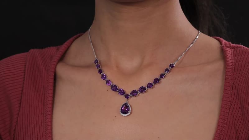 Premium Mashamba Amethyst and White Zircon Necklace 18-20 Inches in Platinum Over Sterling Silver 19.35 ctw