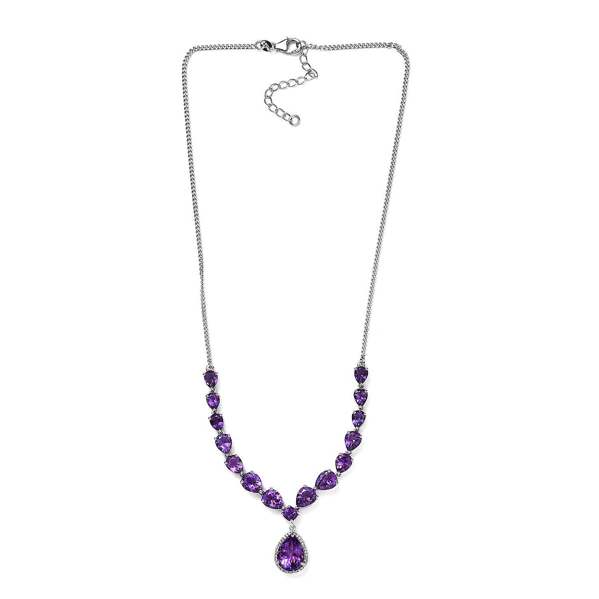 Premium Mashamba Amethyst and White Zircon Necklace 18-20 Inches in Platinum Over Sterling Silver 19.35 ctw image number 3