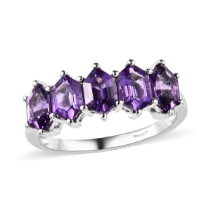 Premium Mashamba Amethyst 5 Stone Ring in Platinum Over Sterling Silver (Size 8.0) 2.90 ctw