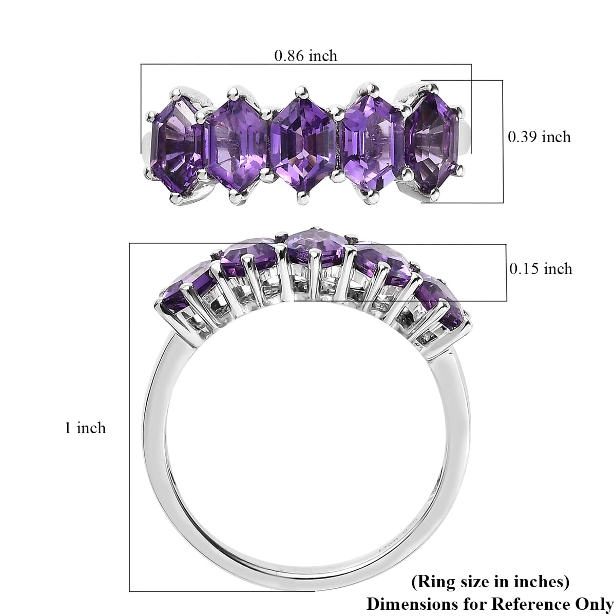 Premium Mashamba Amethyst 5 Stone Ring in Platinum Over Sterling Silver (Size 8.0) 2.90 ctw image number 5